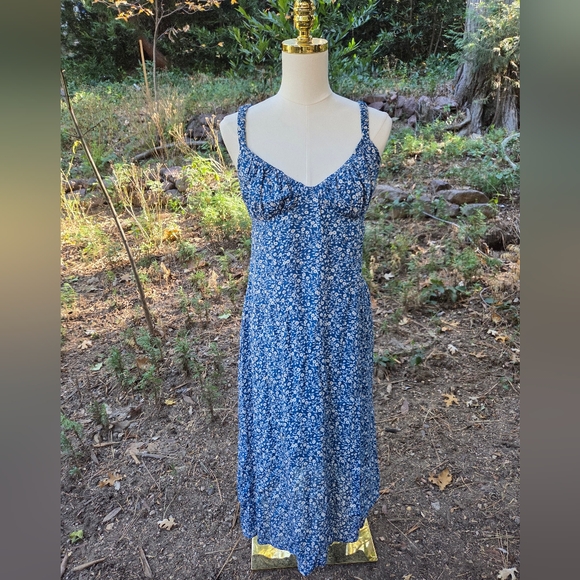 Princess Polly Blue Georgian Floral Print Open Back Midi Dress Size 10 - Picture 5 of 8